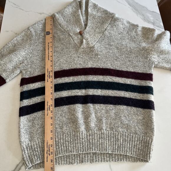 Britches Great Outdoors Mens Size XL Wool Shawl Neck Vintage Sweater Gray Stripe - Picture 5 of 10